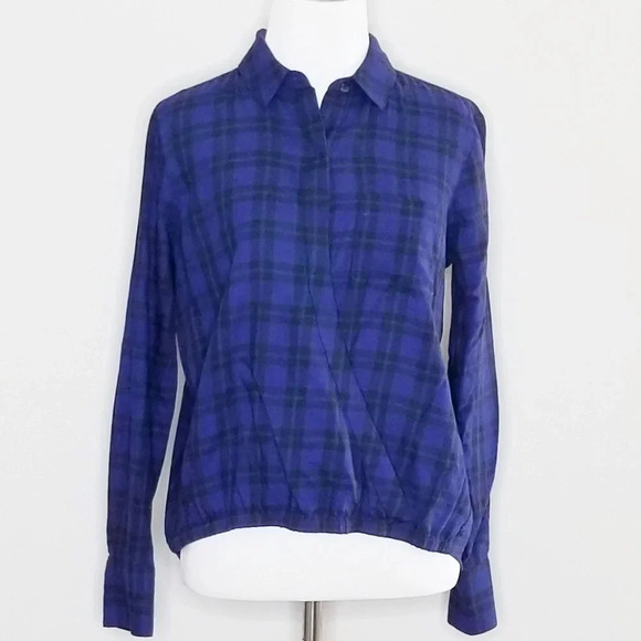 Madewell Blue Plaid Wrap Front Shirt XXS - Picture 2 of 6